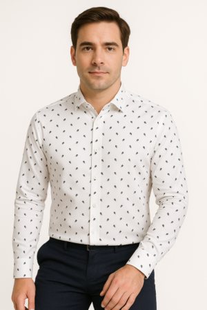 Printed White Formal Shirt