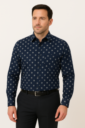 Printed Dark Blue Shirt