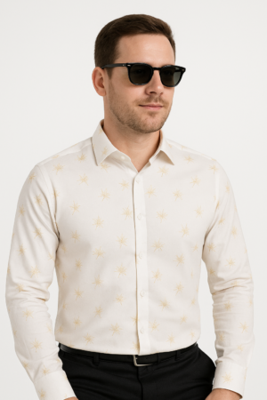 Printed Gold Flower White Shirt