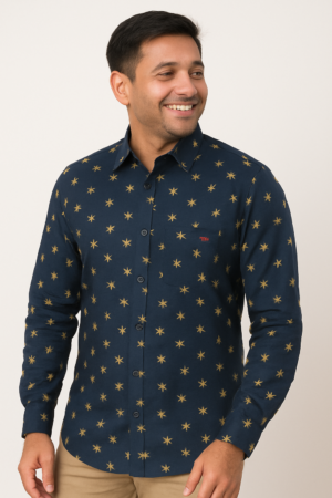 Printed Dark Blue Shirt
