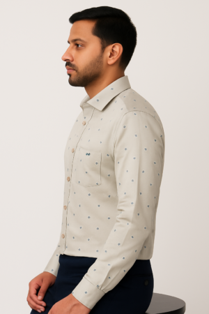Printed Cream Formal Shirt