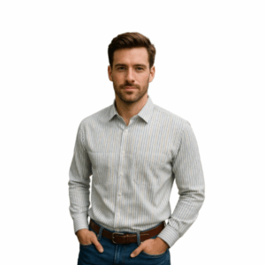 Men Striped Formal White Shirt