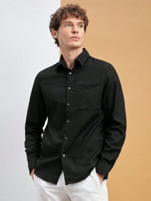 Classic Black Textured Casual Shirt