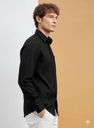 Classic Black Textured Casual Shirt