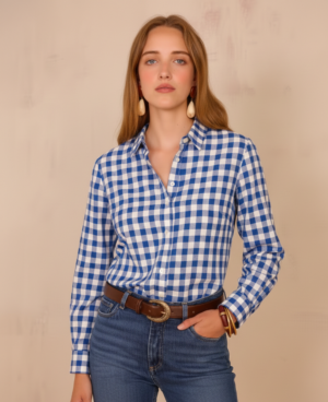 Classic Blue Gingham Cotton Shirt  Smart Casual Fit